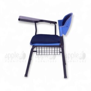 plastic study chair with writing pad, training chair with tablet arm, blue study chair for students, classroom furniture, study chairs for coaching centers, plastic chair with desk arm, Apple Furniture plastic chair