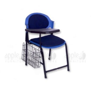plastic study chair with writing pad, training chair with tablet arm, blue study chair for students, classroom furniture, study chairs for coaching centers, plastic chair with desk arm, Apple Furniture plastic chair