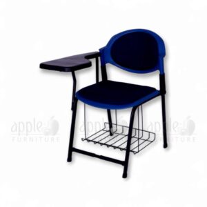 plastic study chair with writing pad, training chair with tablet arm, blue study chair for students, classroom furniture, study chairs for coaching centers, plastic chair with desk arm, Apple Furniture plastic chair