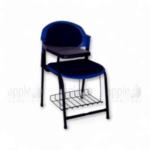 plastic study chair with writing pad, training chair with tablet arm, blue study chair for students, classroom furniture, study chairs for coaching centers, plastic chair with desk arm, Apple Furniture plastic chair