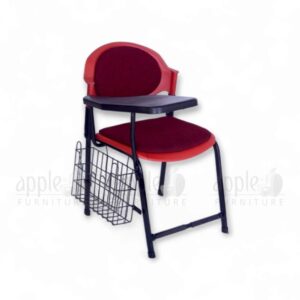 study chair with writing pad, student chair with storage, training chair with writing tablet, plastic chair with cushion and desk, classroom chair with book basket, study chair for coaching center, blue study chair with writing pad, Apple Furniture study chair