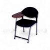 "Black cushioned student chair with curved wooden writing pad and steel frame – Apple Furniture"