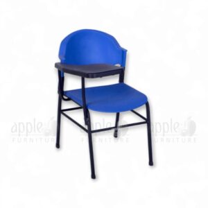 Blue plastic durable study chair in Pakistan with black writing pad and under-seat rack – Apple Furniture