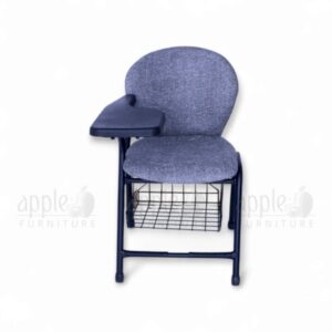 Grey luxury study chair with premium cushioned seat, writing pad, and under-seat basket by Apple Furniture – ideal for home study or upscale learning spaces