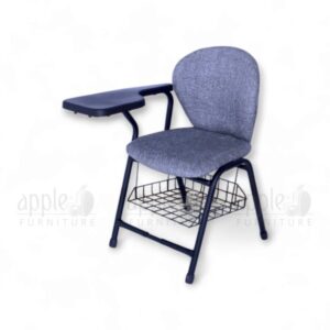 Grey luxury study chair with premium cushioned seat, writing pad, and under-seat basket by Apple Furniture – ideal for home study or upscale learning spaces