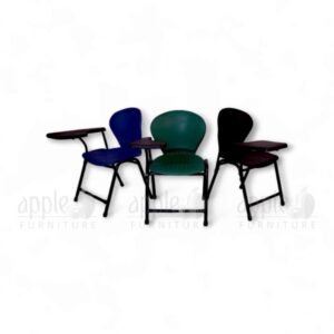 Green plastic peacock study chair with writing pad by Apple Furniture, designed for modern classrooms, study rooms, and academic settings.