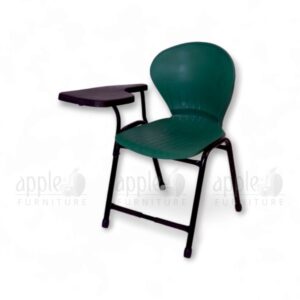 Green plastic peacock study chair with writing pad by Apple Furniture, designed for modern classrooms, study rooms, and academic settings.