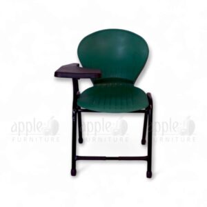 Green plastic peacock study chair with writing pad by Apple Furniture, designed for modern classrooms, study rooms, and academic settings.