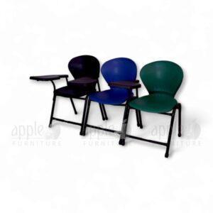 Green plastic peacock study chair with writing pad by Apple Furniture, designed for modern classrooms, study rooms, and academic settings.