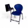 Blue plastic folding study chair with chrome frame and black foldable writing pad by Apple Furniture, ideal for classrooms and training environments.