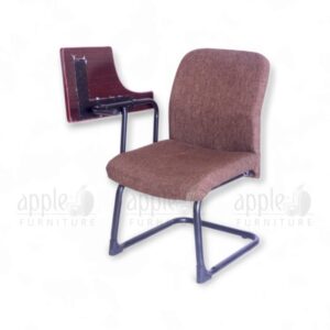 Brown Apple AP-1017-SCF Comfortable University Chair with cushioned seat and back, black sled-style steel frame, and fixed wooden writing pad—ideal for seminar rooms and lecture halls.