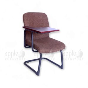 Brown Apple AP-1017-SCF Comfortable University Chair with cushioned seat and back, black sled-style steel frame, and fixed wooden writing pad—ideal for seminar rooms and lecture halls.