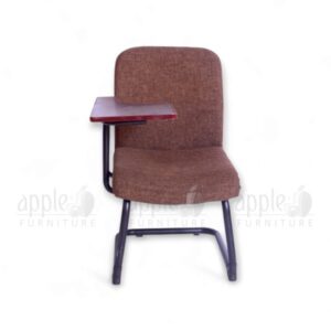 Brown Apple AP-1017-SCF Comfortable University Chair with cushioned seat and back, black sled-style steel frame, and fixed wooden writing pad—ideal for seminar rooms and lecture halls.