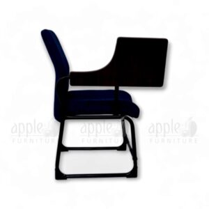 Navy blue Apple AP-1018-SCF Comfortable Study Chair with padded seat and back, black sled steel frame, and fixed wooden writing pad—perfect for classrooms, libraries, and study spaces.