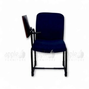 Navy blue Apple AP-1018-SCF Comfortable Study Chair with padded seat and back, black sled steel frame, and fixed wooden writing pad—perfect for classrooms, libraries, and study spaces.