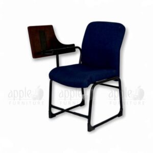 Navy blue Apple AP-1018-SCF Comfortable Study Chair with padded seat and back, black sled steel frame, and fixed wooden writing pad—perfect for classrooms, libraries, and study spaces.