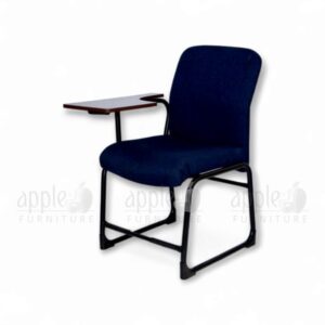 Navy blue Apple AP-1018-SCF Comfortable Study Chair with padded seat and back, black sled steel frame, and fixed wooden writing pad—perfect for classrooms, libraries, and study spaces.