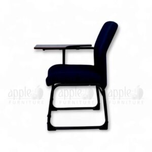Navy blue Apple AP-1018-SCF Comfortable Study Chair with padded seat and back, black sled steel frame, and fixed wooden writing pad—perfect for classrooms, libraries, and study spaces.