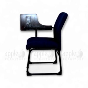 Navy blue Apple AP-1018-SCF Comfortable Study Chair with padded seat and back, black sled steel frame, and fixed wooden writing pad—perfect for classrooms, libraries, and study spaces.