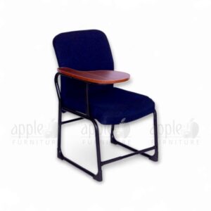 Navy blue Apple AP-1018-SCF Comfortable Study Chair with padded seat and back, black sled steel frame, and fixed wooden writing pad—perfect for classrooms, libraries, and study spaces.