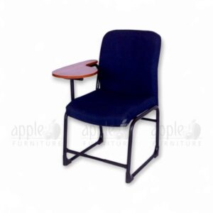 Navy blue Apple AP-1018-SCF Comfortable Study Chair with padded seat and back, black sled steel frame, and fixed wooden writing pad—perfect for classrooms, libraries, and study spaces.