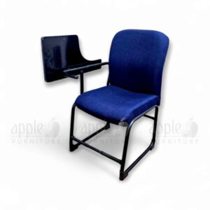 Navy blue Apple AP-1018-SCF Comfortable Study Chair with padded seat and back, black sled steel frame, and fixed wooden writing pad—perfect for classrooms, libraries, and study spaces.
