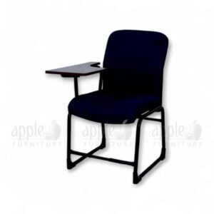 Navy blue Apple AP-1018-SCF Comfortable Study Chair with padded seat and back, black sled steel frame, and fixed wooden writing pad—perfect for classrooms, libraries, and study spaces.