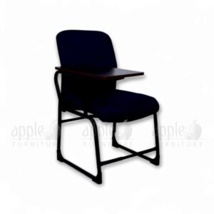 Navy blue Apple AP-1018-SCF Comfortable Study Chair with padded seat and back, black sled steel frame, and fixed wooden writing pad—perfect for classrooms, libraries, and study spaces.