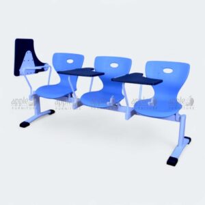 Modern blue three-seater imported student chairs for classroom with writing pads – imported student chairs for classroom