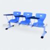 Modern blue three-seater imported student chairs for classroom with writing pads – imported student chairs for classroom