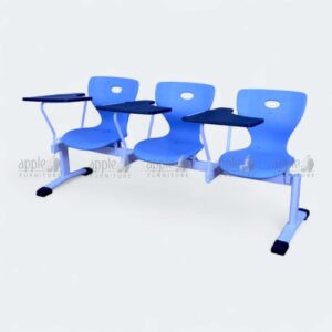 Modern blue three-seater imported student chairs for classroom with writing pads – imported student chairs for classroom