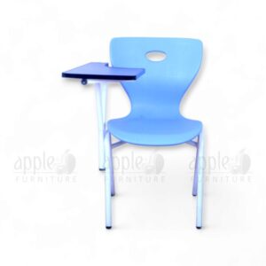 Blue Apple AP-1024-LRG-SFB Smart Student Chair with HDPE seat, white 16 gauge pipe frame, integrated fiberglass writing pad, and under-seat storage shelf—ideal for modern classrooms.