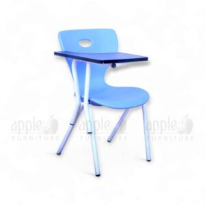 Blue Apple AP-1024-LRG-SFB Smart Student Chair with HDPE seat, white 16 gauge pipe frame, integrated fiberglass writing pad, and under-seat storage shelf—ideal for modern classrooms.