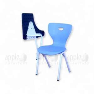 Imported study chair by Apple (AP-1024-LRG-SF) with ergonomic molded plastic seat, white steel frame, and modern black & white writing pad—ideal for schools and study centers.