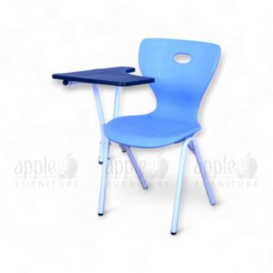Imported study chair by Apple (AP-1024-LRG-SF) with ergonomic molded plastic seat, white steel frame, and modern black & white writing pad—ideal for schools and study centers.