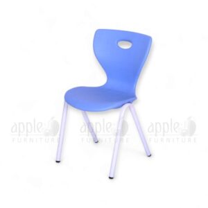 Blue blow moulding study chair (Apple AP-1024-MED) with ergonomic HDPE seat, curved backrest, and white steel legs—durable, modern, and ideal for school classrooms.