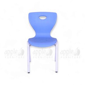Blue blow moulding study chair (Apple AP-1024-MED) with ergonomic HDPE seat, curved backrest, and white steel legs—durable, modern, and ideal for school classrooms.