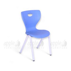 Blue blow moulding study chair (Apple AP-1024-MED) with ergonomic HDPE seat, curved backrest, and white steel legs—durable, modern, and ideal for school classrooms.