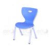 Blue imported kids chair (Apple AP-1024-SML) with ergonomic blow moulded seat and white steel legs, ideal for schools, playrooms, and nurseries.