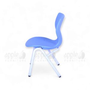 Blue imported kids chair (Apple AP-1024-SML) with ergonomic blow moulded seat and white steel legs, ideal for schools, playrooms, and nurseries.