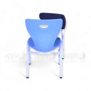 Blue kids study chair (Apple AP-1024-SML-S) with attached black writing pad, white steel frame, and ergonomic plastic seat, perfect for school or home study.