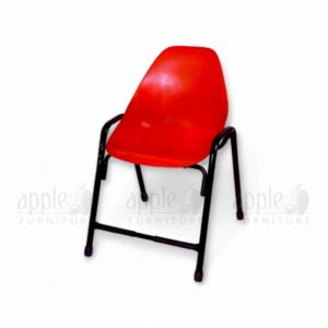 Red shell visitor chair by Apple Furniture with ergonomic plastic seat and black steel frame, suitable for office reception and waiting areas.