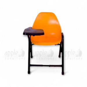 Blue shell study chair with black steel frame and attached writing pad by Apple Furniture, ideal for classrooms, study halls, and educational spaces.