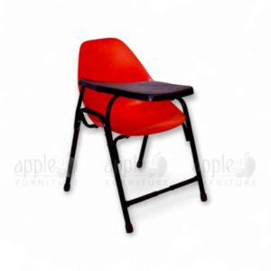 Blue shell study chair with black steel frame and attached writing pad by Apple Furniture, ideal for classrooms, study halls, and educational spaces.