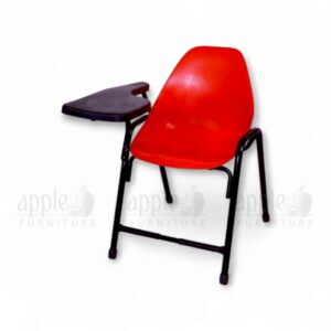 Blue shell study chair with black steel frame and attached writing pad by Apple Furniture, ideal for classrooms, study halls, and educational spaces.