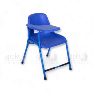 Blue Apple AP-204-S Holo Shell Study Chair with attached writing pad, ergonomic plastic shell seat, and sturdy metal frame for classroom, coaching, and exam hall use.