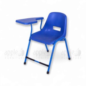 Blue Apple AP-204-S Holo Shell Study Chair with attached writing pad, ergonomic plastic shell seat, and sturdy metal frame for classroom, coaching, and exam hall use.