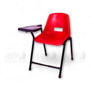 Blue Apple AP-204-S-FIX College Study Chair with fixed black writing pad, ergonomic plastic shell seat, and black metal frame for classrooms and exam halls.