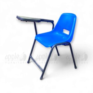 Blue Apple AP-204-S-FIX College Study Chair with fixed black writing pad, ergonomic plastic shell seat, and black metal frame for classrooms and exam halls.