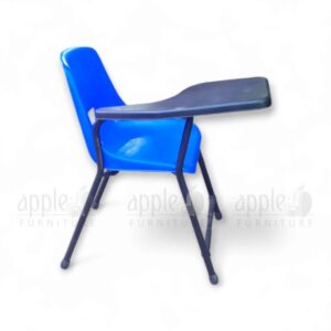 Blue Apple AP-204-S-FIX College Study Chair with fixed black writing pad, ergonomic plastic shell seat, and black metal frame for classrooms and exam halls.